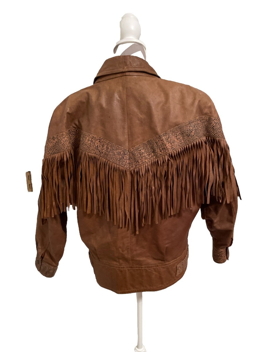 Vintage 80s LAURICE Genuine Brown Leather Fringe Snake Trim Vintage 80s LAURICE Genuine Brown Leather Fringe Snake Trim