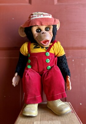 Vintage 50s Rushton Co Zippy The Chimp Rubber Face Monkey Plush Toy In Org. Box