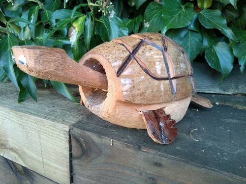 Tortuga de coco tallada a mano con cabeza bobbing estante de regalo cuidador - Imagen 2 de 12