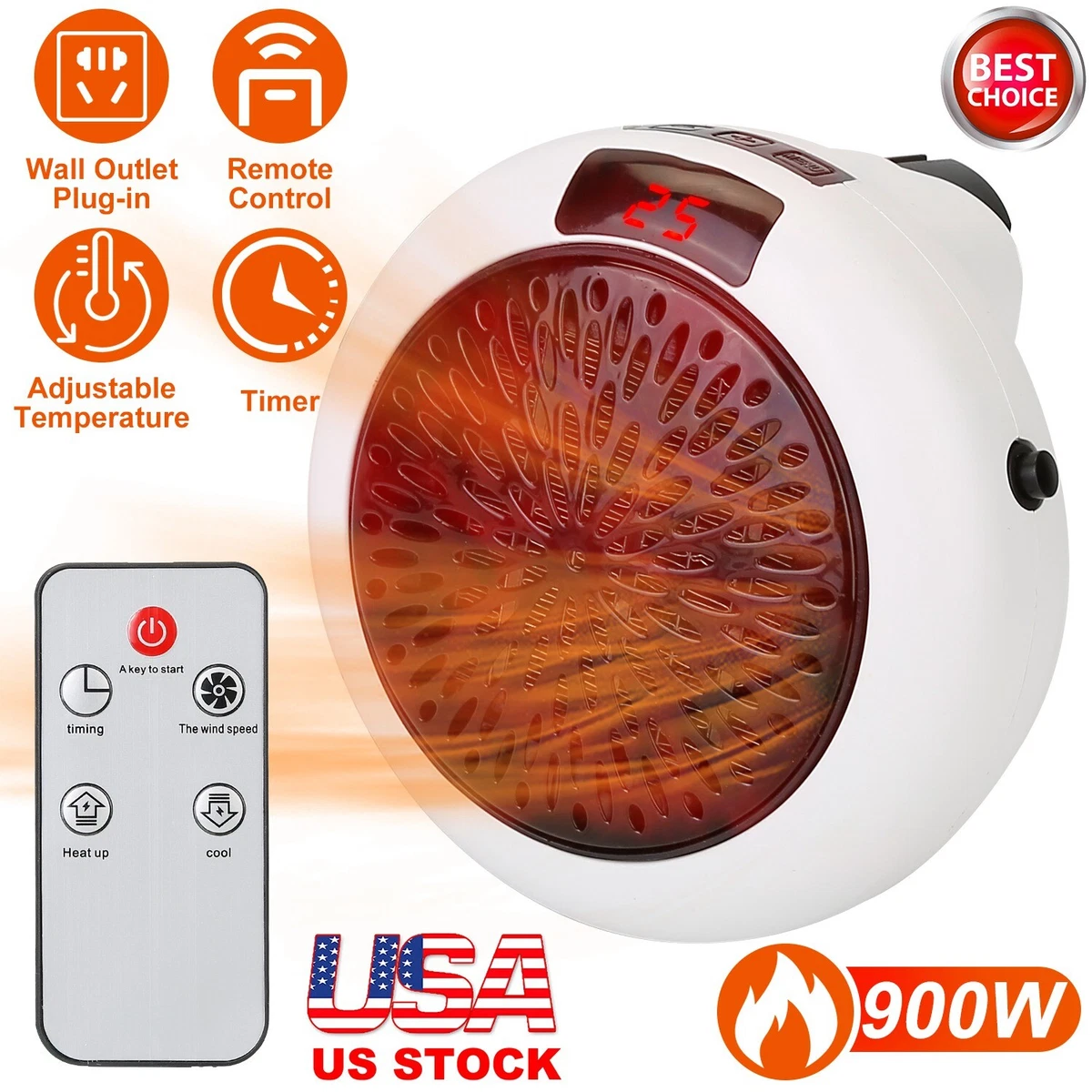 Portable Heater Fan Wall Outlet Space Heater Plug-in Heater w/Remote  Control | eBay