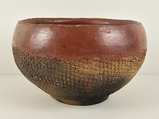 CERÁMICA - Cuenco de arcilla de tierra nativa de leña antigua primitiva vintage 6x3,5