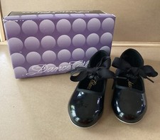 Black Patent Leather Tie Tap Dance Shoe Girls 9.5M Center Stage EXCELLENT Box