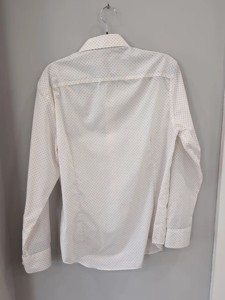 Egara Slim Fit Long Sleeve Non-Iron White With Red Pattern Shirt Medium Cotton - Image 2 of 4