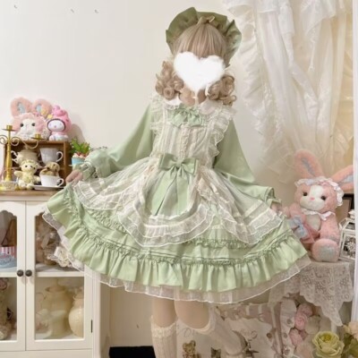 Japanese Women Lolita Bow Ruffle Three Layers Kawaii Sweet Long Sleeved  Dress | eBay