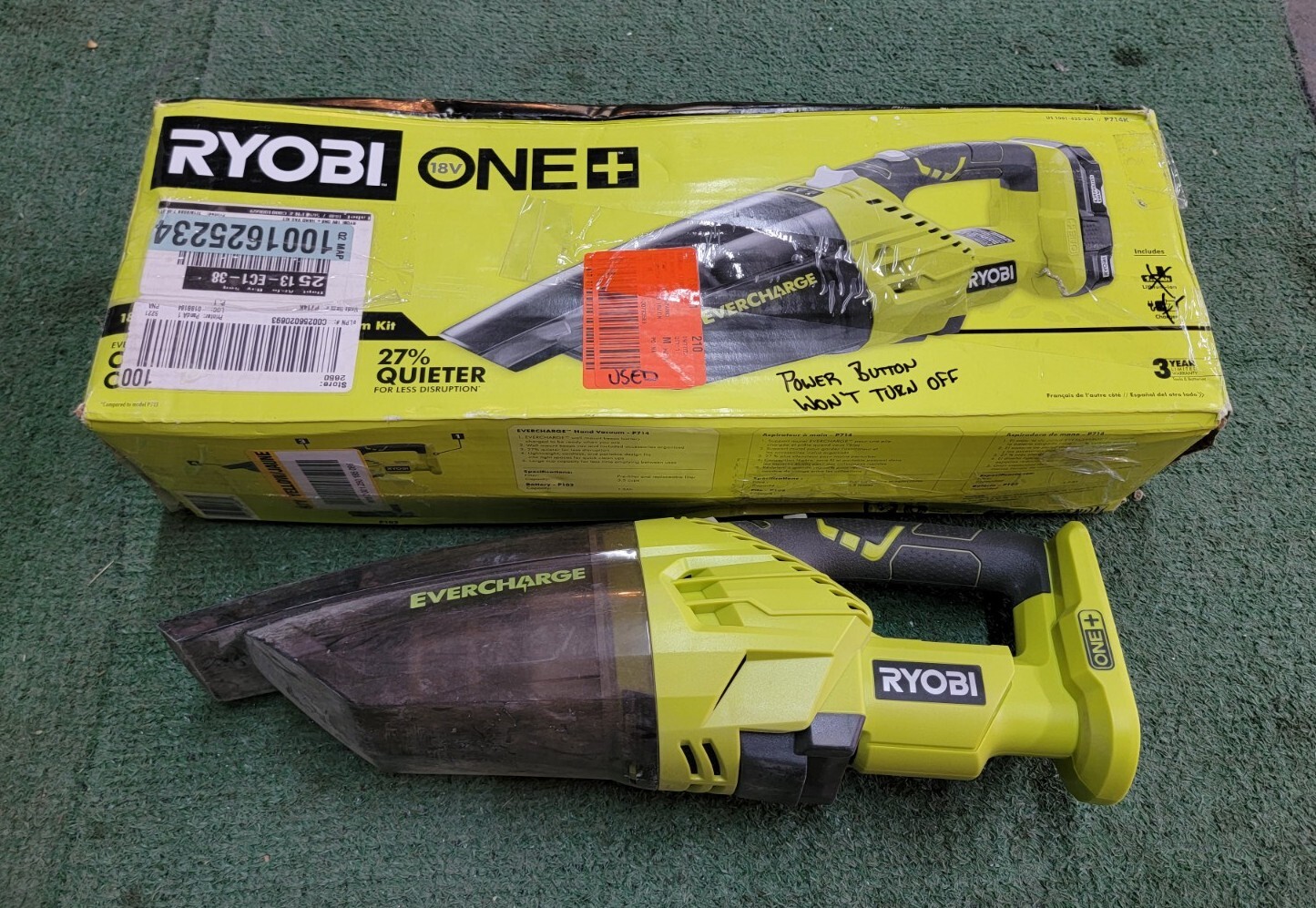RYOBI 18Volt ONE+ LithiumIon Cordless EVERCHARGE Hand Vacuum Kit *READ**** eBay