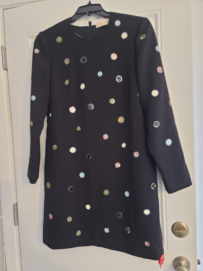 Tory Burch Jewel Embroidered Shift Dress 12 Black $698 AS IS