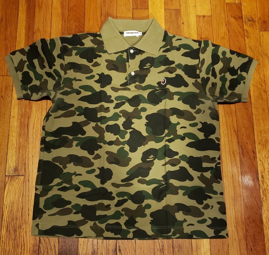 RARE VINTAGE A Bathing Ape BAPE MENS POLO SHIRT GREEN ABC RARE VINTAGE A Bathing Ape BAPE MENS POLO SHIRT GREEN ABC