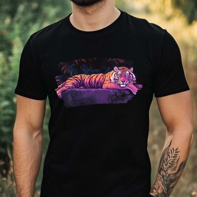 Mens Purple Tiger Print Cotton T-Shirt Size XS to 5XL