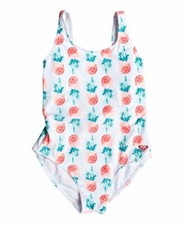  50 Roxy Swimwear Girl's White Kind Of Fun Open Back One-Piece Swimsuit Size 7