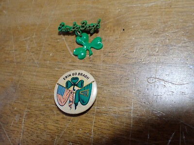 ERIN GO BRASH IRISH PIN BACK  STAMPED JAPAN EARLY  LABEL  PINS  BX B #11