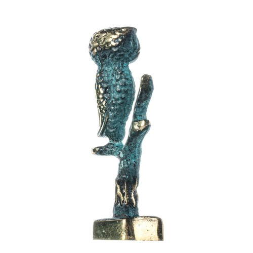 Gufo della saggezza di Atene bronzo massiccio scultura greca antica verde-oro... - Foto 7 di 8