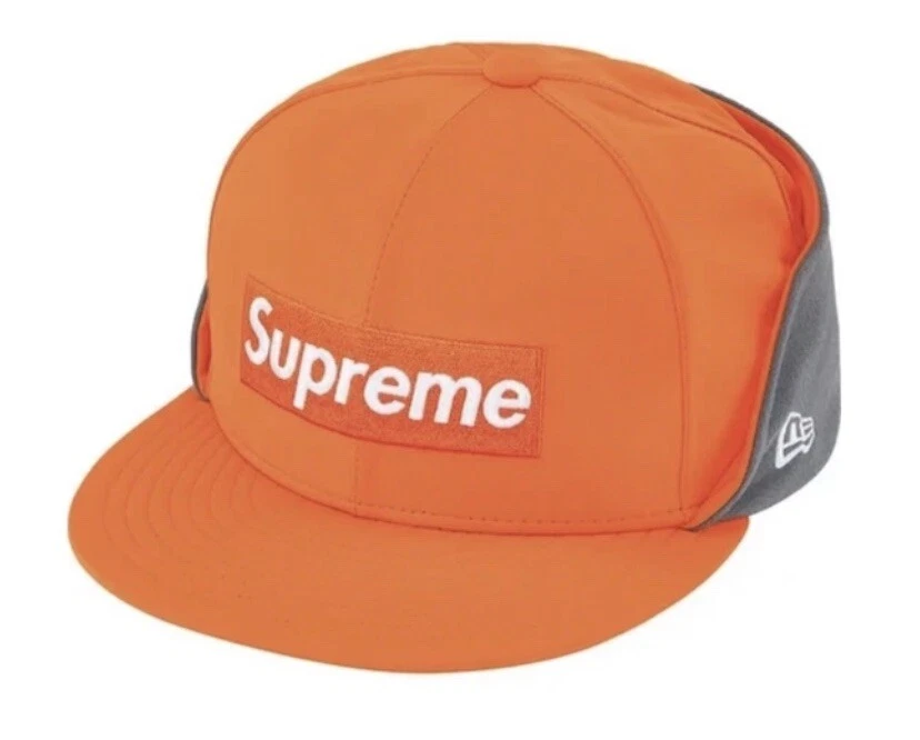 Supreme x New Era WINDSTOPPER boîte à volets d'oreille logo casquette orange taille 7 5⁄8