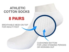 8 PAIR COTTON SOCKS LOW ANKLE WHITE SOCKS CUSHIONED SOCKS SIZE 10-13 ANTIFATIGUE