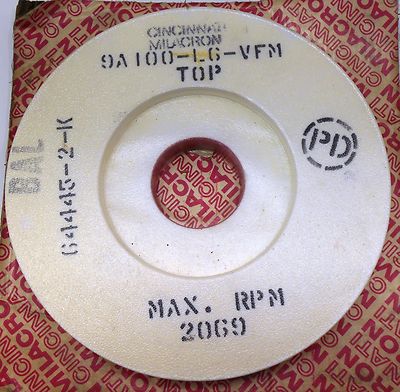 CINCINNATI MILACRON 9A100-L6-VFM GRINDING WHEEL, DIA. 12'', MAX RPM 2069