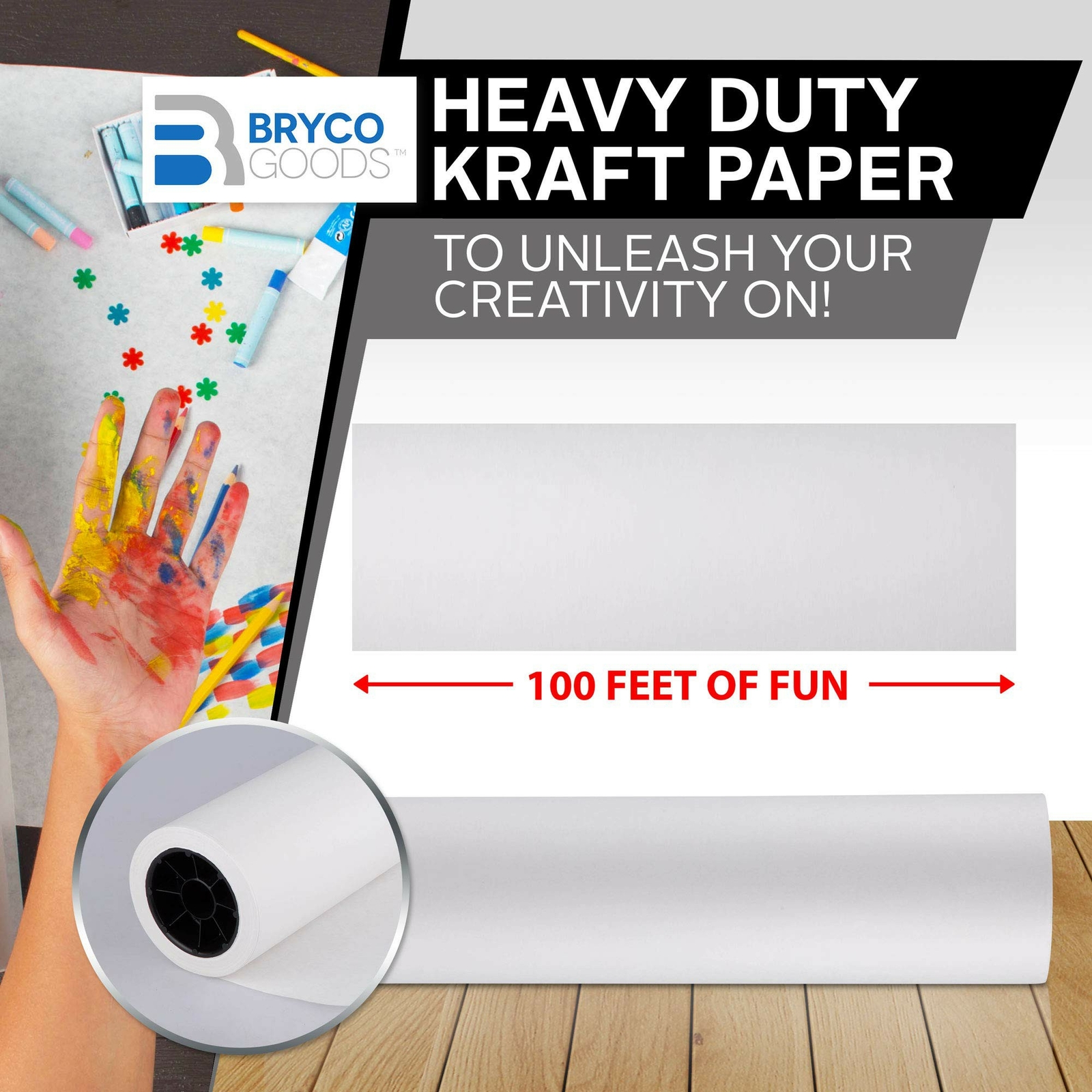 White Kraft Arts and Crafts Paper Roll 36 inches by 100 Feet (1200