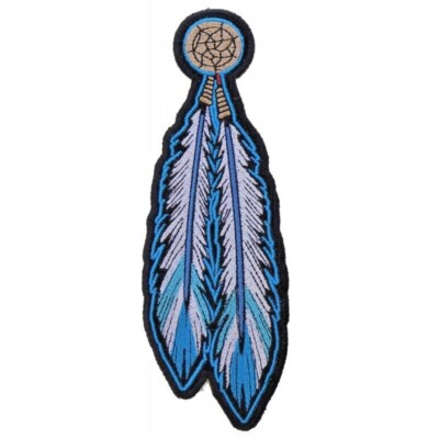Native Feather  Blue and White Patch   Embroidered Sew on Patch 2'' x 6'' 