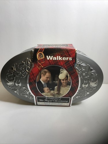 Walkers Shortbread Cookie Tin The Royal Birth Silver Toned Can. Without Cookies