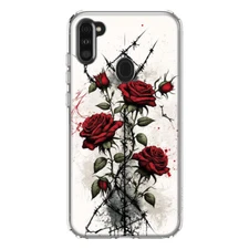 For Samsung Galaxy A11 Shockproof Hybrid Case, Gothic Barbed Wire Red Roses