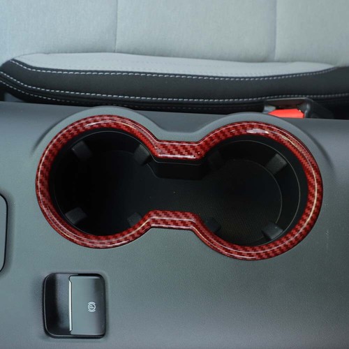 Red Carbon Car Front Seat Side Gear Cover Water Cup Ring for Ford Mustang 2024+ - Picture 5 of 12