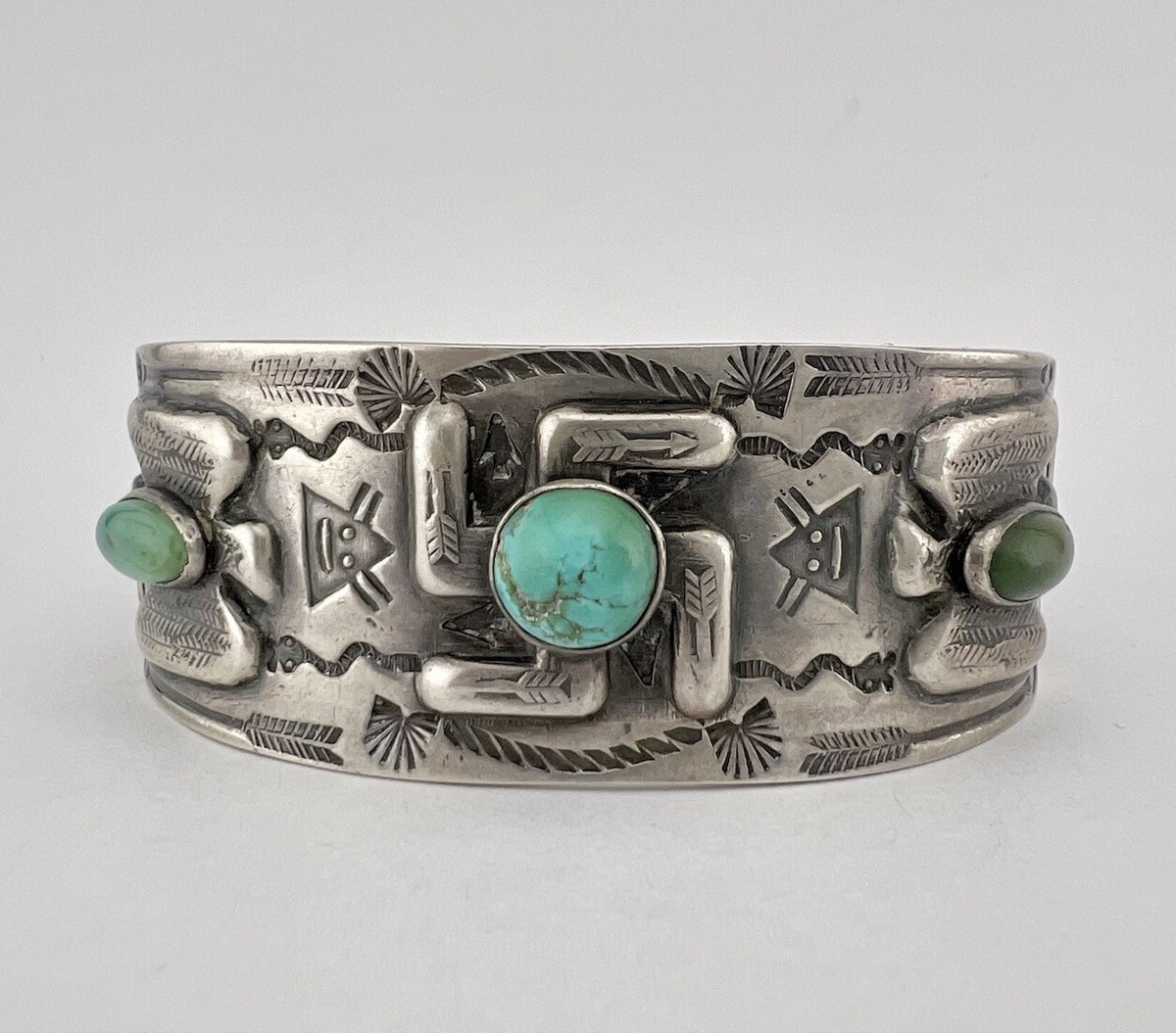 1930 Navajo Fred Harvey Silver Cerrillos Turquoise Whirling 1930 Navajo Fred Harvey Silver Cerrillos Turquoise Whirling