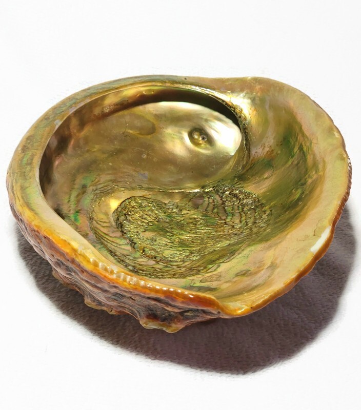 MCM  Red Abalone Ashtray Seashell Trinket Bowl Amber Lucite Tripod Feet 1960-70