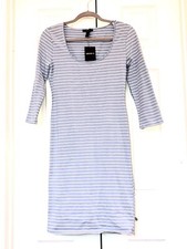 NEW Forever 21 Striped Knit Dress Large Periwinkle Light Blue/White Long Sleeve