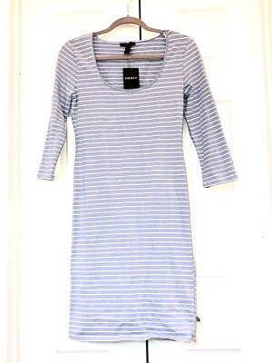 NEW Forever 21 Striped Knit Dress Large Periwinkle Light Blue/White Long  Sleeve | eBay