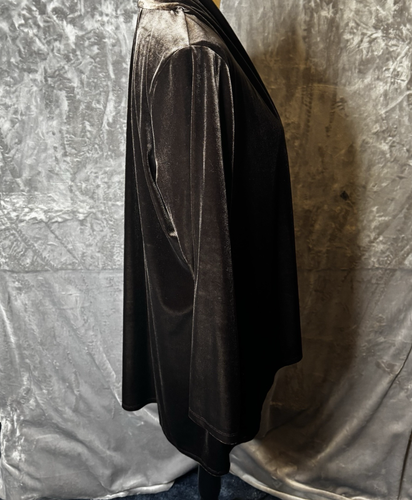 Susan Graver Cardigan Large Brown Knit Velvet Open Front Ruched Neck Cascade - 第 4/12 張圖片