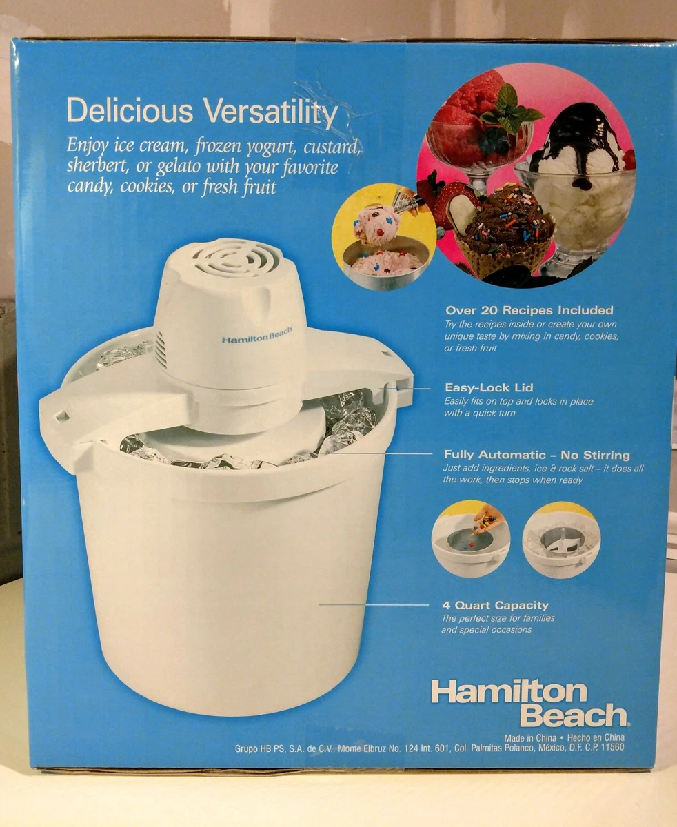 Hamilton Beach Electric Automatic Ice Cream Maker & Frozen Yogurt Machine,  Makes Custard, Sorbet, Gelato and Sherbet, 4 Quart, White