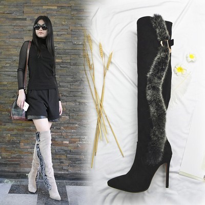 fluffy thigh high boots
