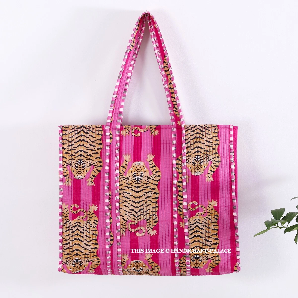 Women Cotton Tote Bag Indian Quilted Tiger Printed Handbag