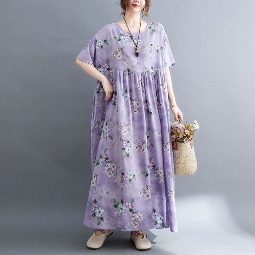 2024 Women's Summer Loose Short Sleeve Floral Dresses Long A-line Casual Dresses - Picture 10 of 53