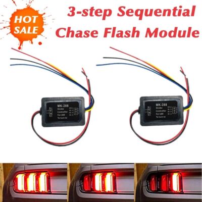 2 Pcs 3-Step Sequential Flow Semi Dynamic Chase Flash Tail Light Module Boxes