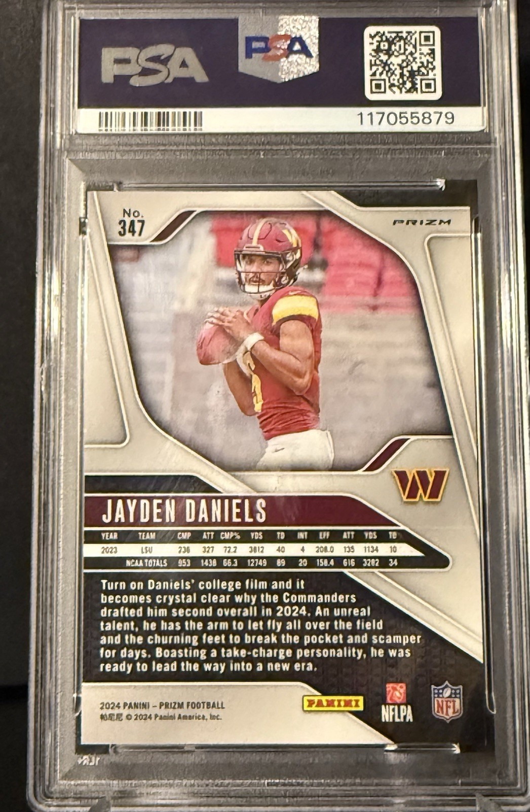 2024 Panini Prizm Jayden Daniel’s #347 Red White Blue Prizm Rc Psa 9 view 2