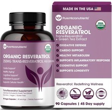 Organic Resveratrol Supplement 1200mg-Extra Strength Formula New Sealed 12/2027