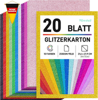 Vgoodall Glitzerpapier Zum Basteln, 20 Blatt A4 10 Farben 250G/M² Glitzer