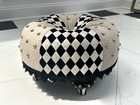 Mackenzie Childs DIAMOND & DOT Footstool Diamond Rivet Seat Ottoman Pouf Tuffet — photo 3