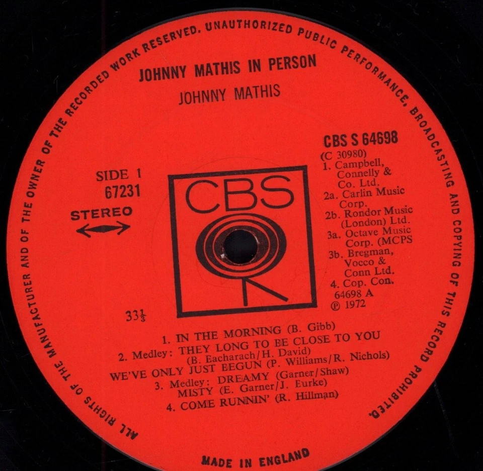 Johnny Mathis In Person double LP vinyl UK Cbs 1972 in gatefold sleeve recorded - Image 3 of 3