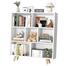  Cube Storage Organizer, 3 Tier Mid-Century Bookcase with Legs Cubeicals White