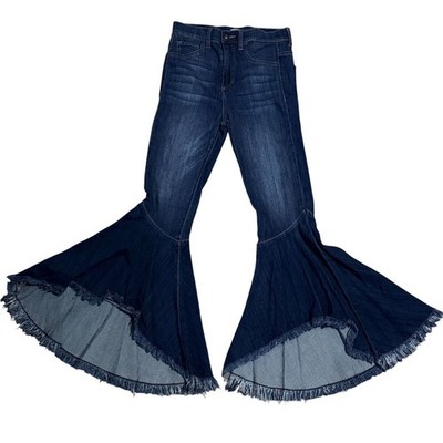Sneak Peek Super Flare Jeans Womens 3 Blue High Rise Bell Bottom Raw Hem