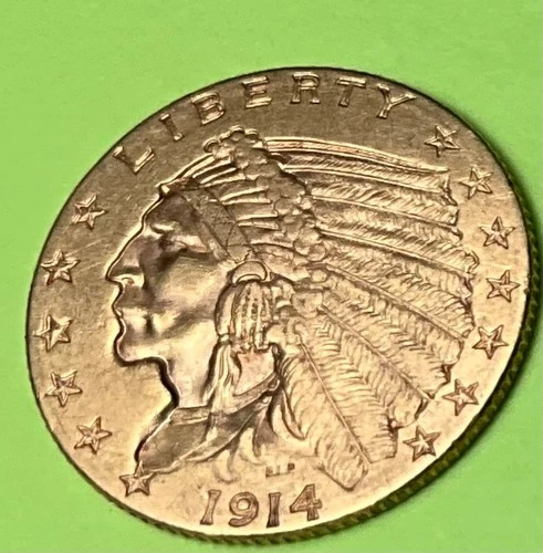 1914 US 2 1/2 Dollar Quarter Eagle Gold Coin $2.50 Indian NICE!!!  NO RESERVE