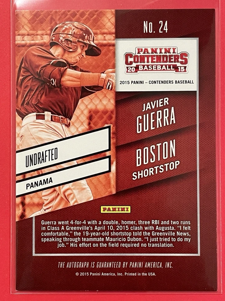 2015 Panini Contenders Javier Guerra Prospect Ticket Auto #24 Baseball Red Sox - Image 2 of 2