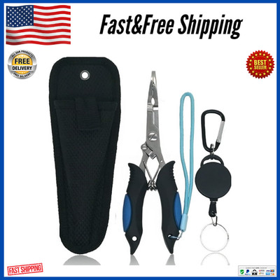 Fishing Pliers Stainless Steel Long Nose Hook Remover with Sheath and Lanyard US