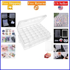 2 Pack 36-Grid Clear Plastic Bead Organizer Box with Adjustable Dividers