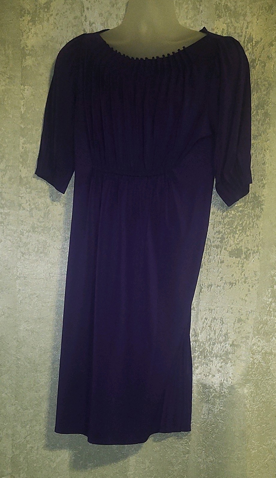 Women’s Purple Solid A-Line Dress Round Neck Short Sleeve Knee Length Size 10