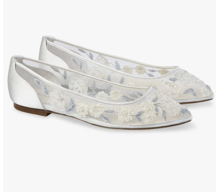 Zapatos planos de boda Bella Belle Fiona marfil seda nuevos en caja talla 9,5 Foto 2 de 4