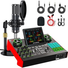 Podcast Microphone Bundle with Live Sound Board Audio Mixer, Podcast Equipmen...