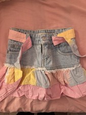 VINTAGE Levis Skirt Girls 5T Jean Layered Flare Pink Blue Tab pockets Light Wash