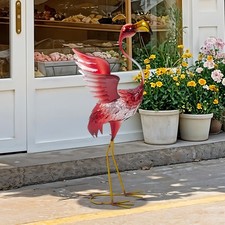 Metal Pink Flamingo Garden Ornament Outdoor Lawn Pond Ornaments Figurine Statue