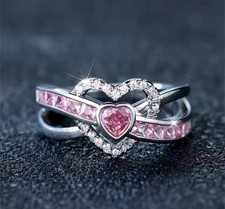 Silver Tone Pink Heart Ring Size 7 Princess C...